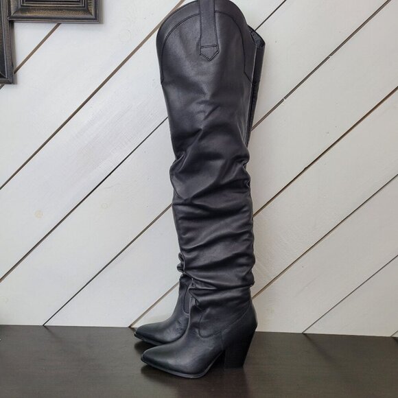 NEW Steve Madden Landy Black Leather Over-The-Knee Boots Size 6M - Picture 2 of 13